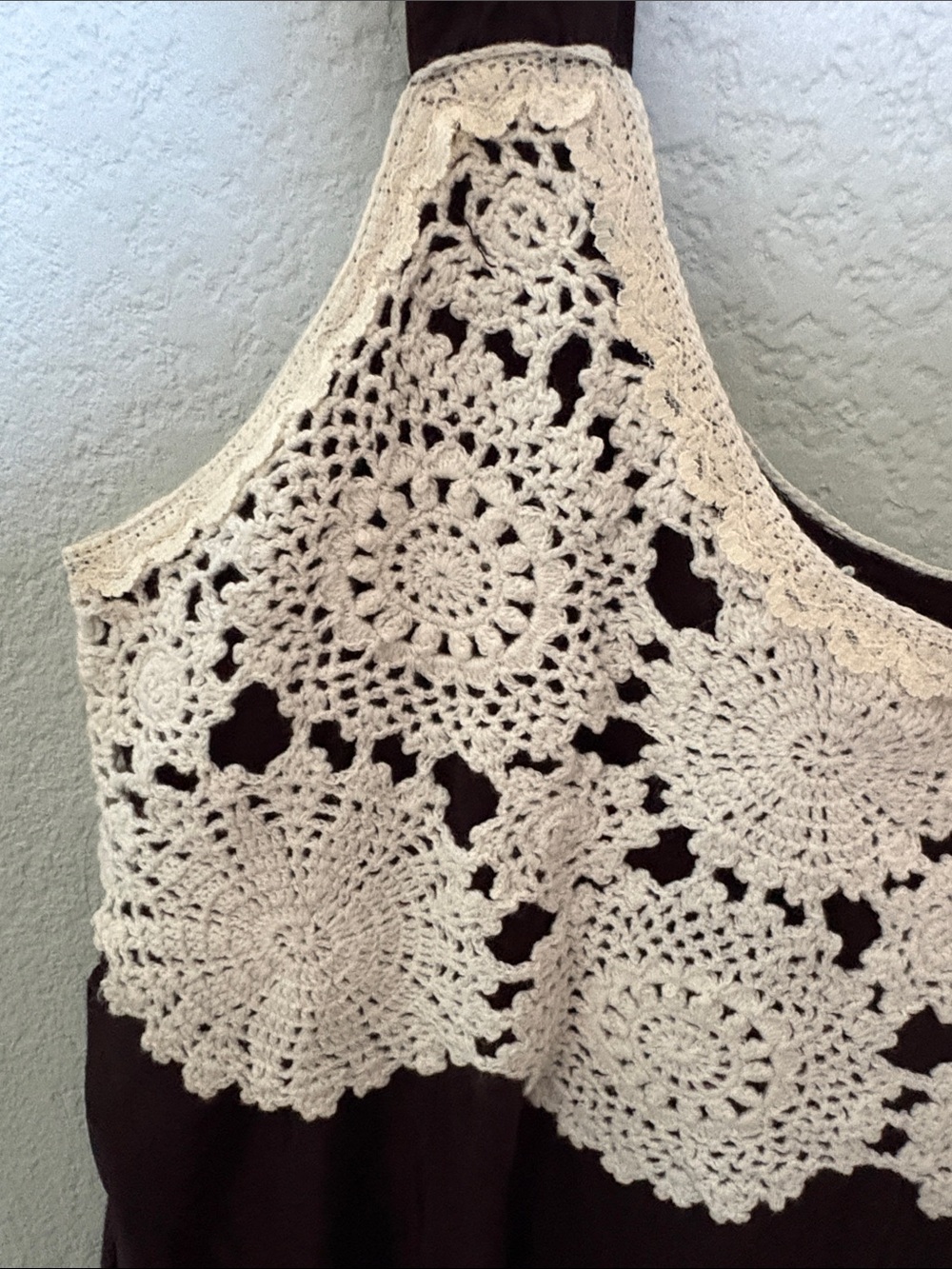 Anthropologie Little Yellow Button Brown Tank with Cream Crochet Yoke - Picture 4 of 7